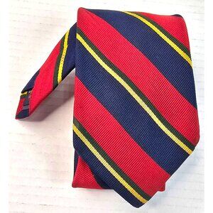 Lands End Mens 100% Silk Tie Red & Navy Striped Repp Pattern Classic Design